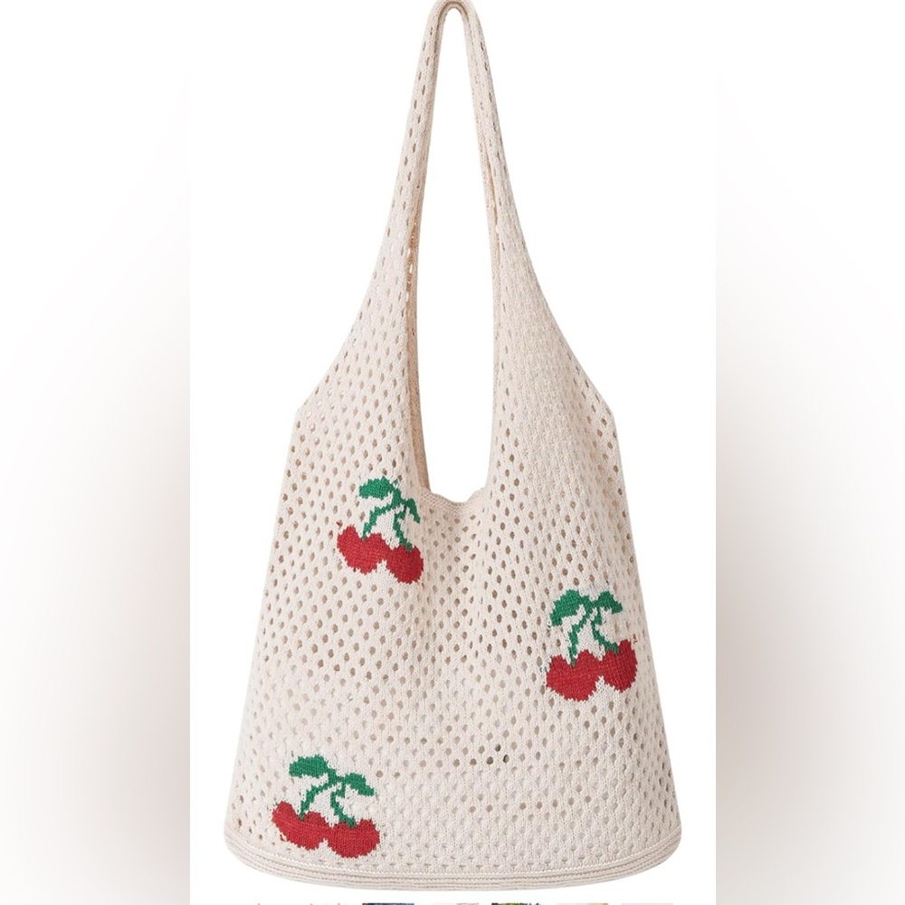Cherry Crochet Casual Tote Bag, New